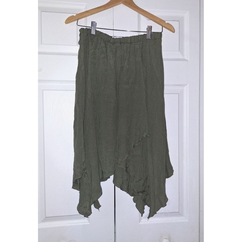 IZ Byer Olive M Fairy Grunge Peasant Skirt Asymmetric Raw Hem Ren Faire Festival